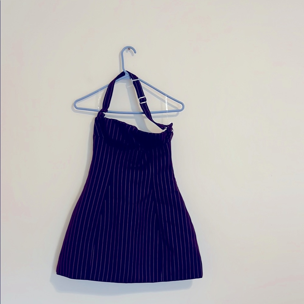 Oh Polly! brown Pinstripe A-Line Halter mini  Dress size 2 NWT - Picture 5 of 16